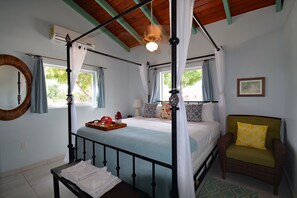 1 bedroom, desk, iron/ironing board, travel cot