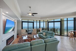 Smart TV, fireplace, video games, DVD player