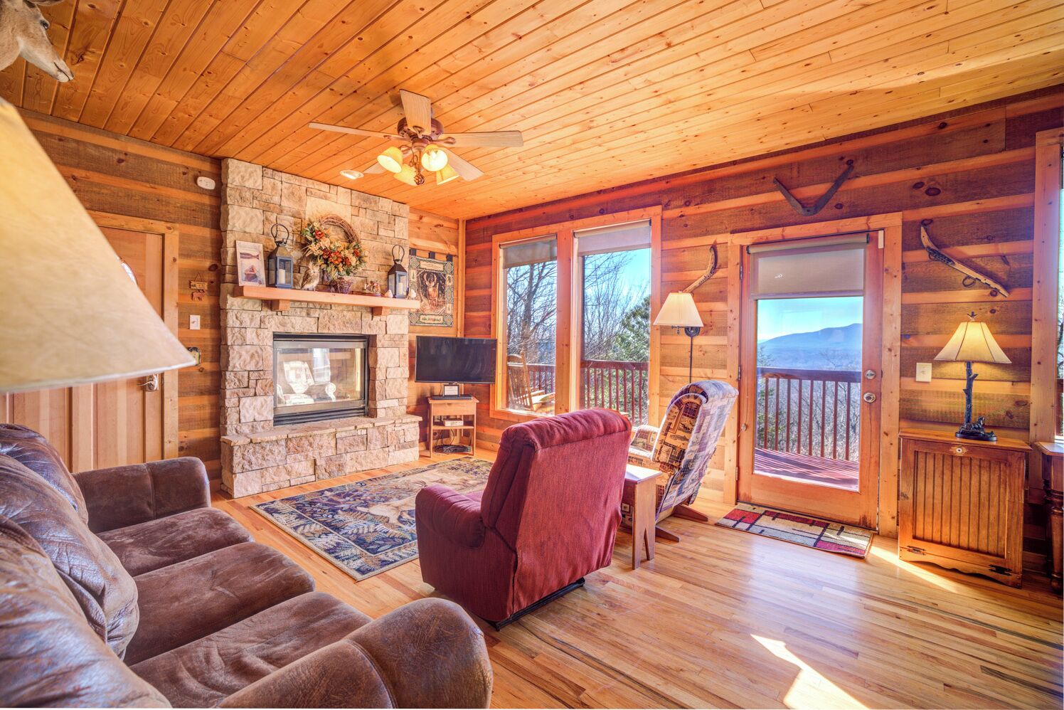 Smart TV, fireplace, DVD player, stereo