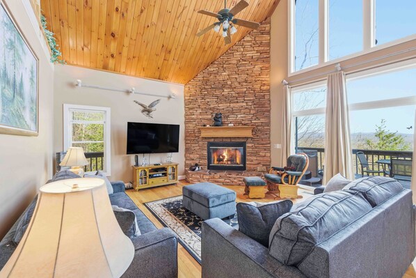 Fireplace, table football, stereo