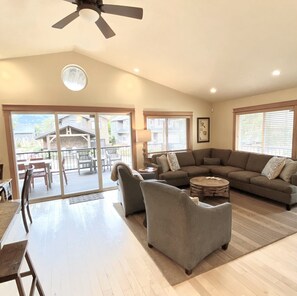Smart TV, fireplace, DVD player, books