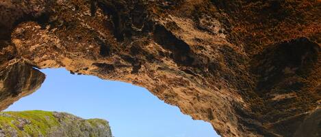 On the beach, sun loungers, beach towels