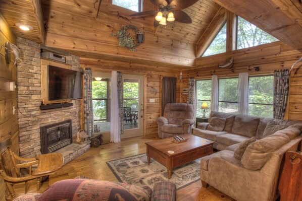 テレビ、暖炉、DVD プレーヤー