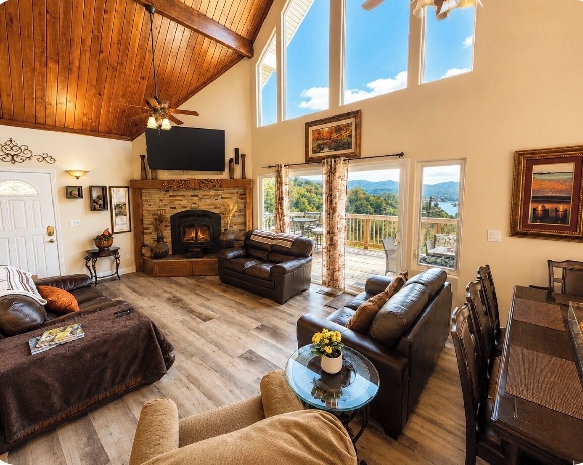 Smart TV, fireplace, video games, DVD player