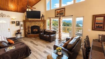 Smart TV, fireplace, video games, DVD player