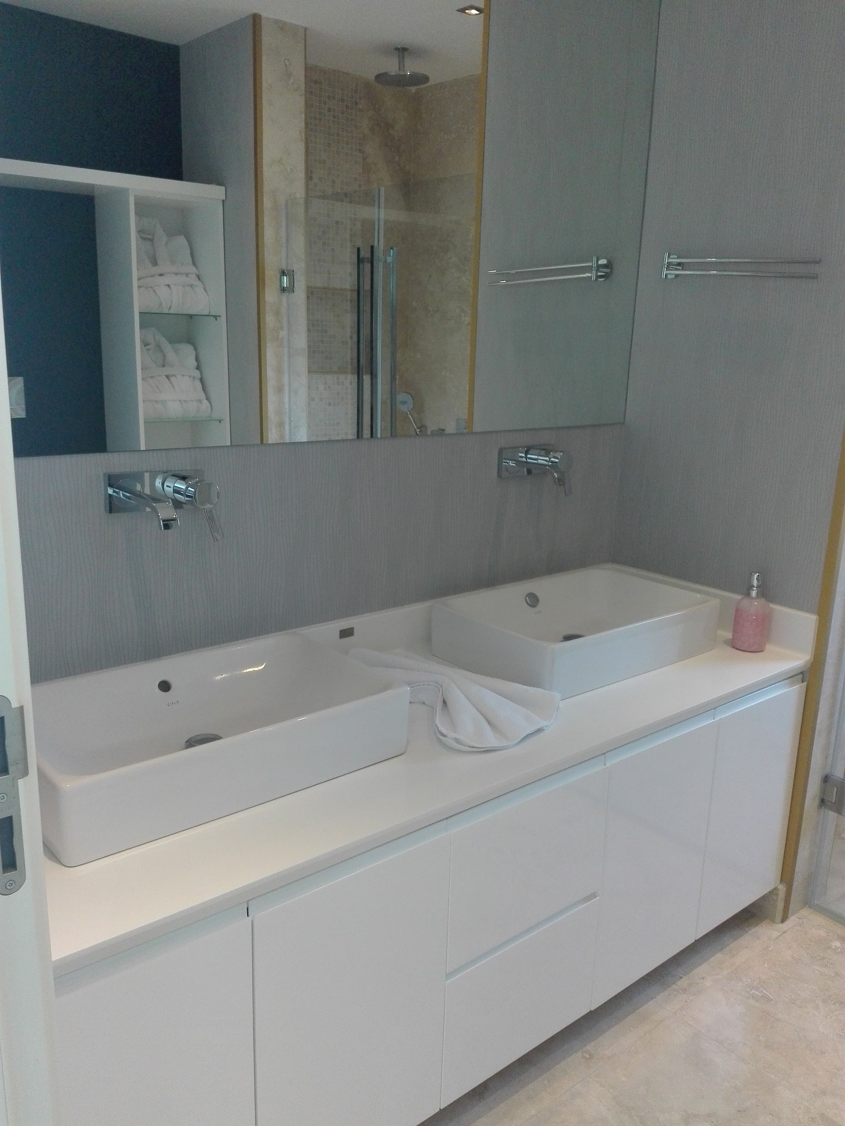 deluxe double room | bathroom | shower, rainfall showerhead, hair dryer, dressing gowns