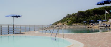 2 outdoor pools, open 9:00 AM to 7:00 PM, pool umbrellas, sun loungers