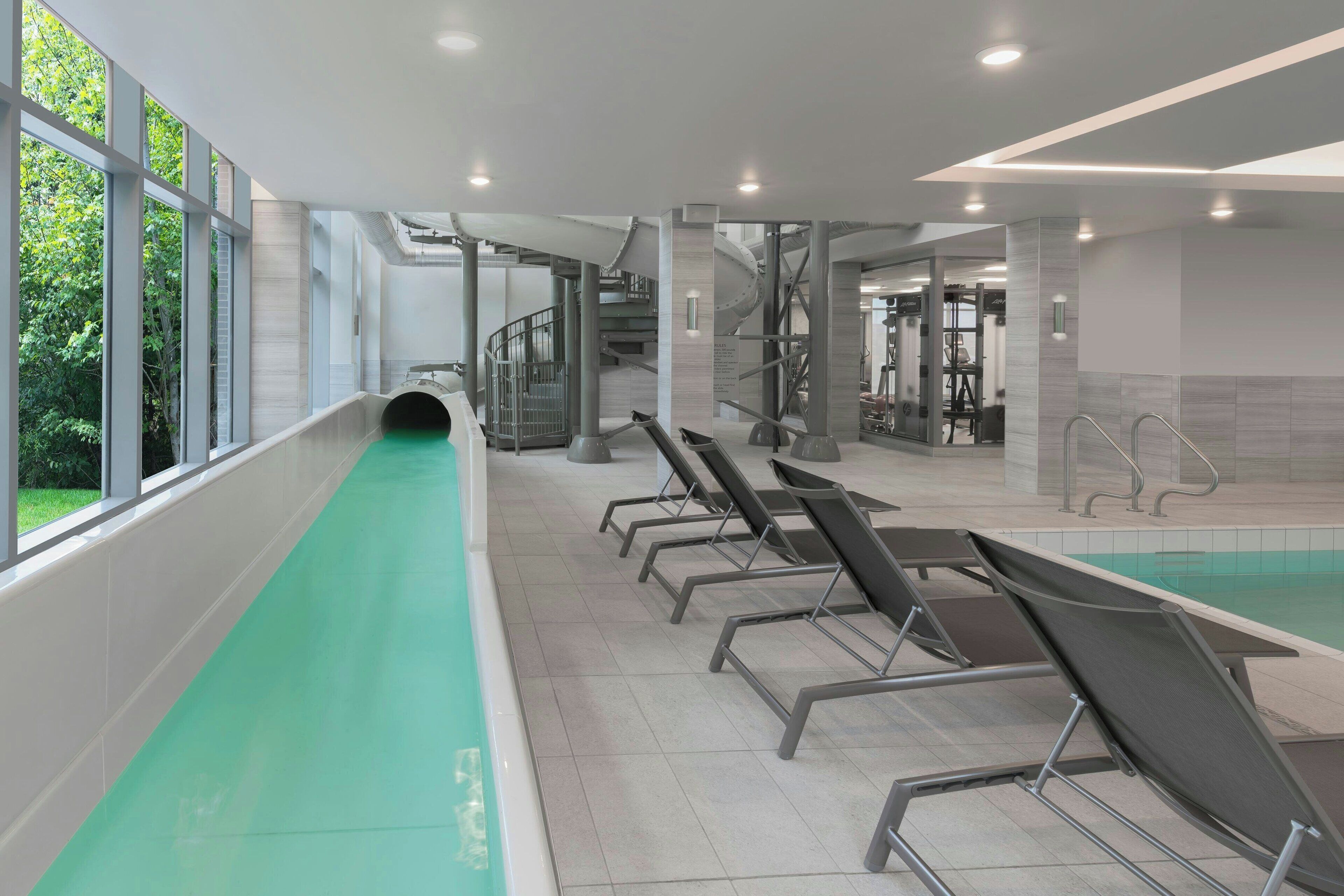 indoor pool, open 7:00 am to 10:00 pm, pool loungers