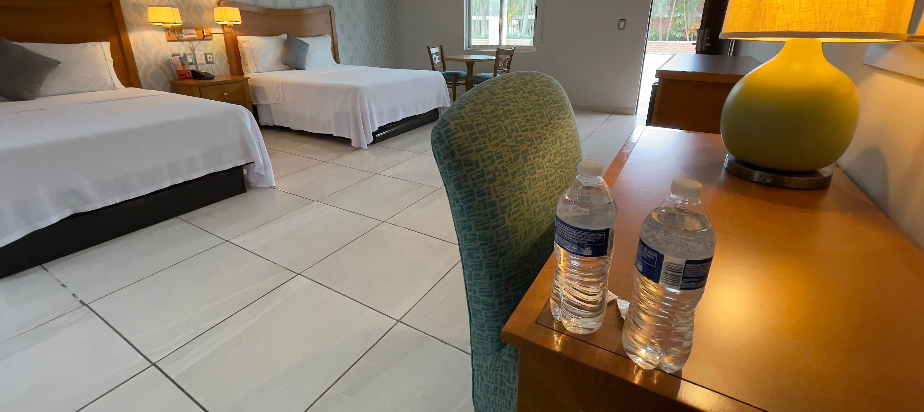 hypo-allergenic bedding, pillow-top beds, desk, blackout curtains