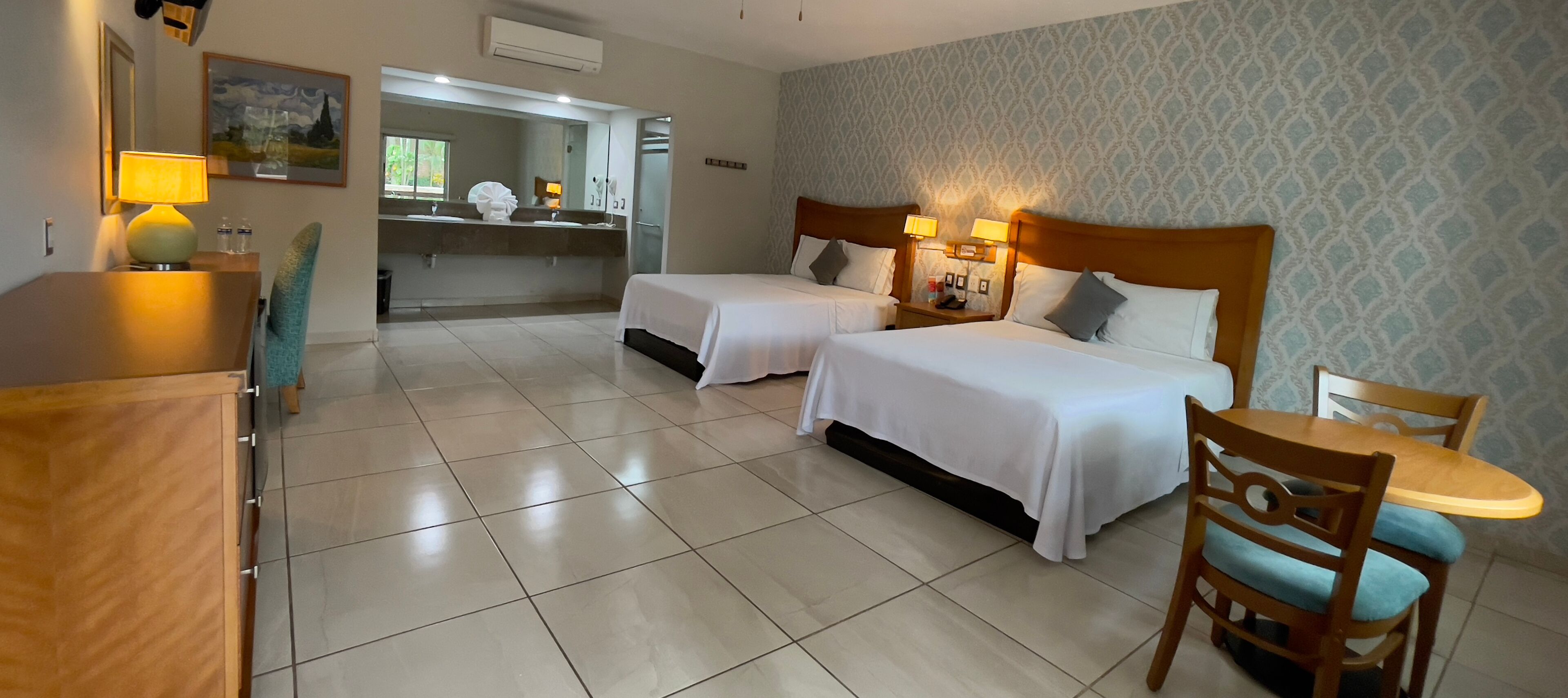 hypo-allergenic bedding, pillow-top beds, desk, blackout curtains