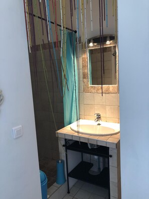 Combined shower/tub, hair dryer