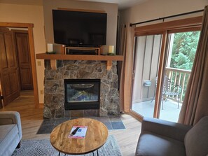 Smart TV, fireplace, DVD player, foosball