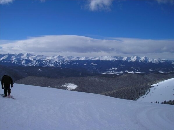 Guests can ski down the mountain slopes.
