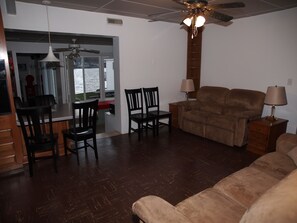 TV, DVD player, books, video library