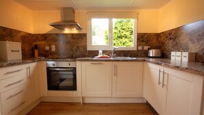 Full-size fridge, microwave, oven, dishwasher