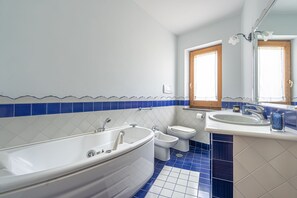Combined shower/bathtub, hair dryer, bidet, towels