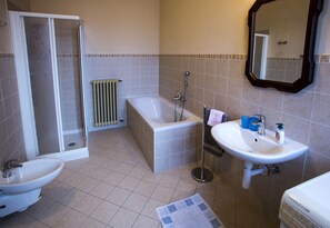 Hair dryer, towels, toilet paper