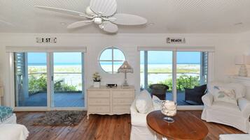 Smart TV, chimenea, libros, estéreo