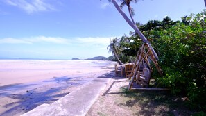 On the beach, kayaking