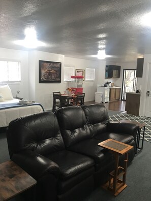 テレビ、暖炉、DVD プレーヤー、書庫