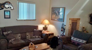 Een smart-tv, een open haard, een dvd-speler en boeken