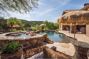 Outdoor pool, a heated pool - Lux Retreat 3600SqFt on 11Acres, Pool, 5min to Lake Travis,Theatre room, wet bar (Leander)