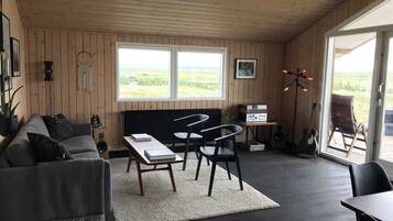 Fireplace, books, music library, stereo