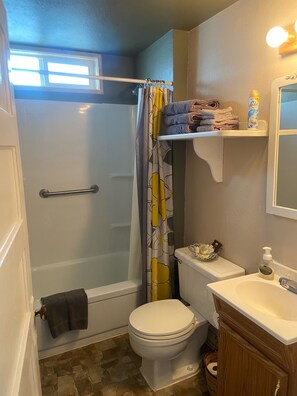 Combined shower/tub, hair dryer, towels, soap - Cozy Cottage- 3 blocks from Main St., Walden, CO (Walden)