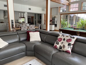 Smart TV, fireplace, video games, DVD player