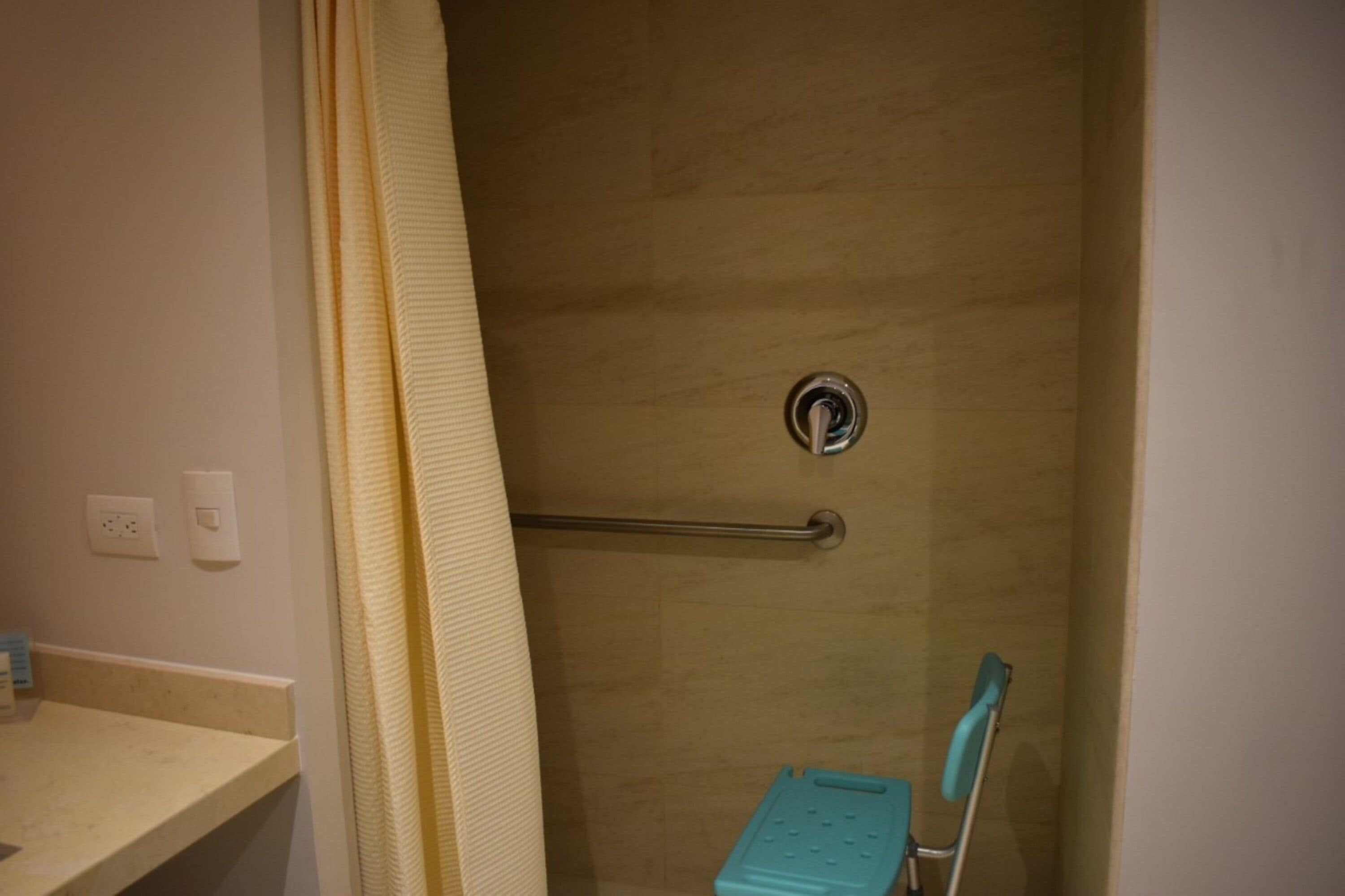 room, 1 queen bed, accessible | bathroom shower