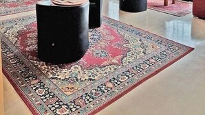 A spacious lobby with a large patterned rug, leather sofas, and a potted plant. - Executive Hotel Udine (Udine)