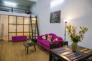 City Apartment, 2 Bedrooms, Balcony, City View | Living area | Fireplace - NQ Vintage House (Hanoi)