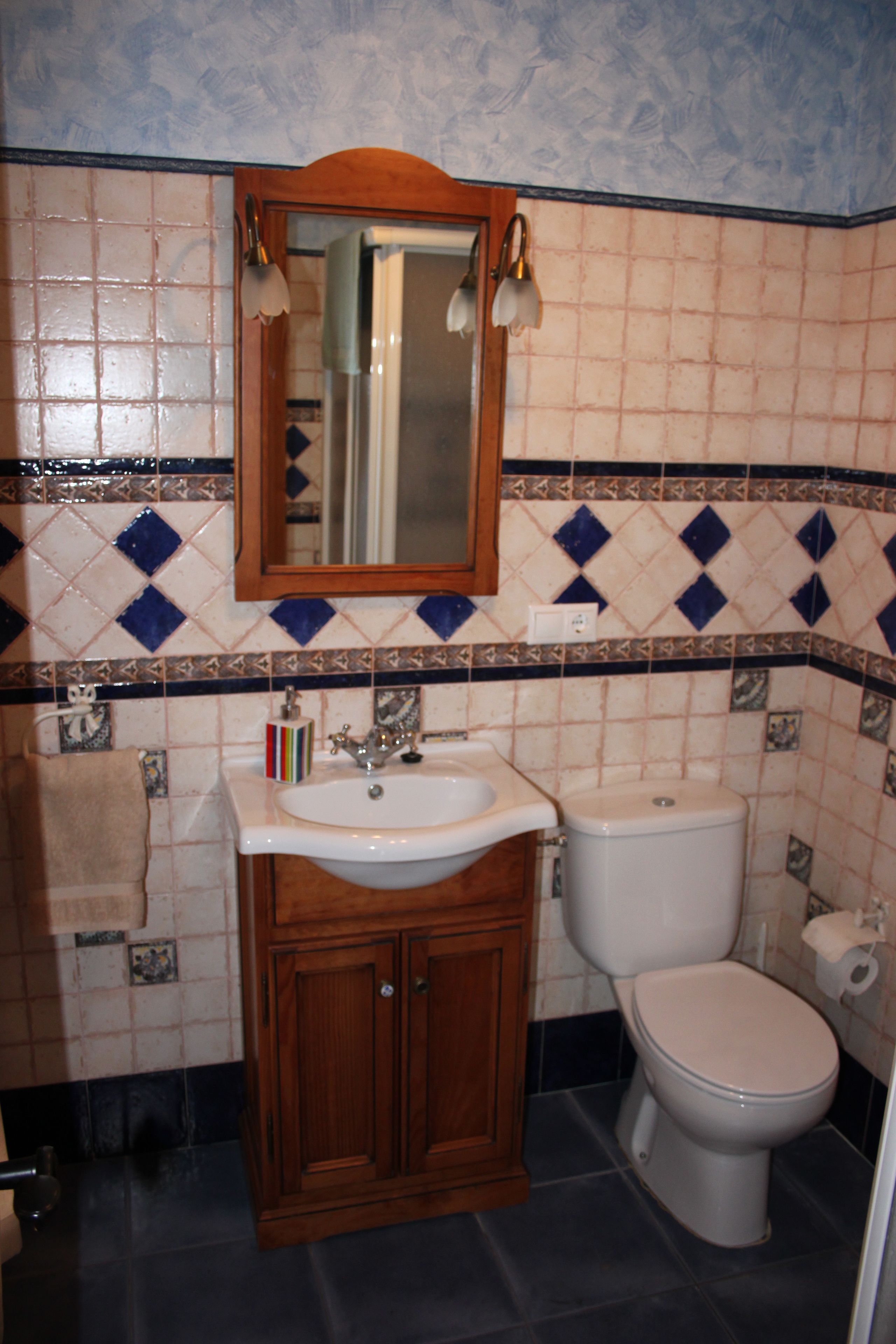 A bathroom with a sink, mirror, and toilet.