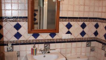 A bathroom with a sink, mirror, and toilet.
