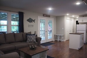 TV, DVD player, books, video library