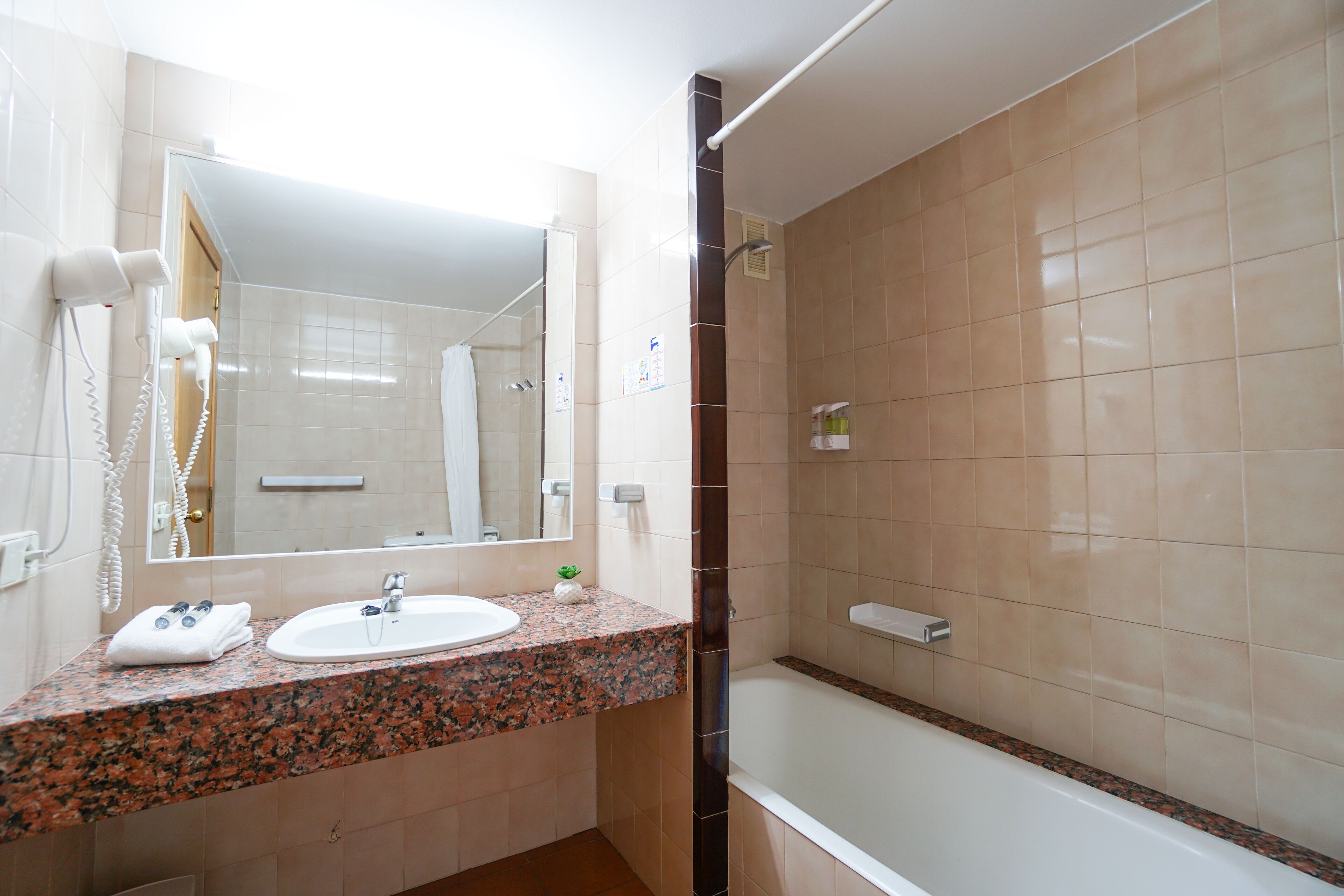 free toiletries, hair dryer, towels