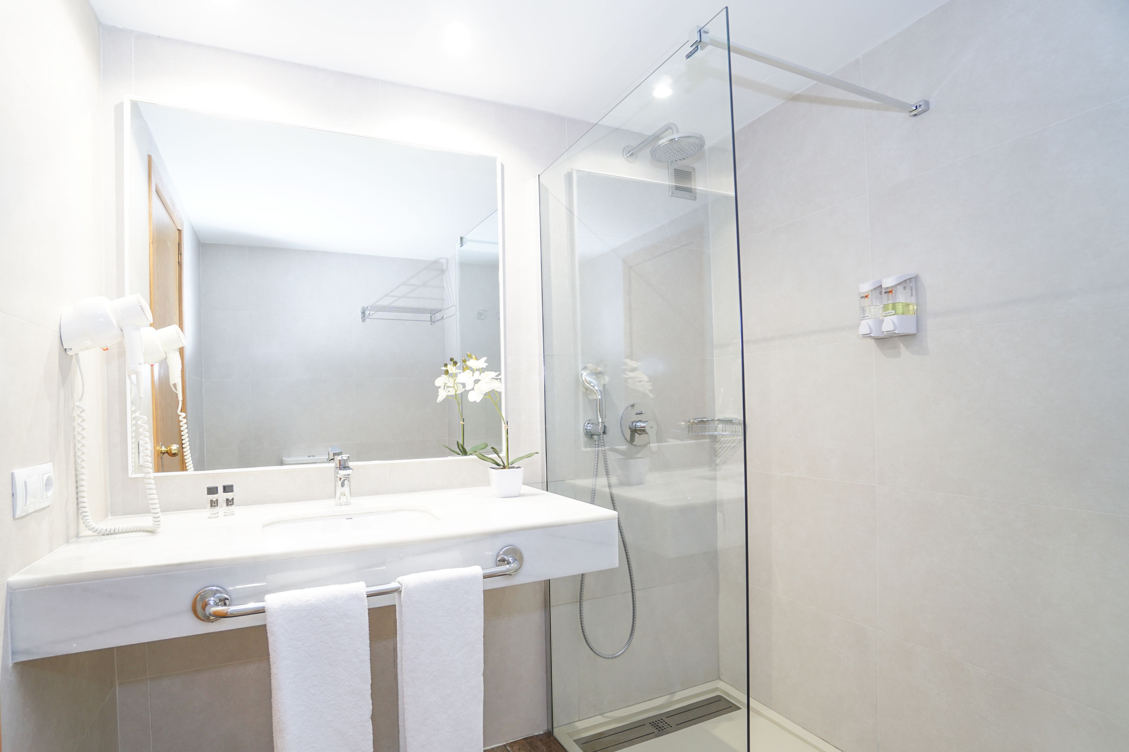 free toiletries, hair dryer, towels