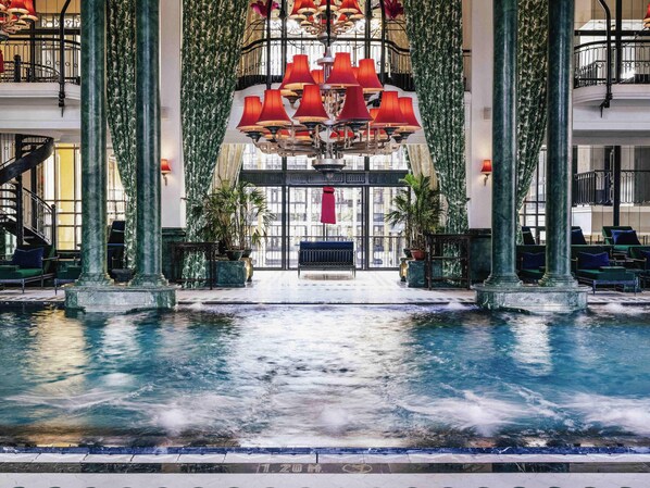 Indoor pool, open 6:00 AM to 9:00 PM, pool loungers