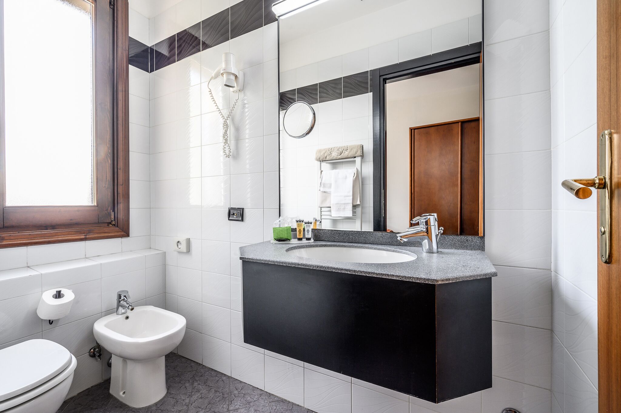 shower, free toiletries, hair dryer, bidet