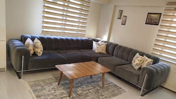 Standard-huoneisto, 3 makuuhuonetta, näköala pihalle | Oleskelualue | LCD-televisio