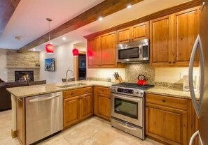 Condo, 2 Bedrooms | Private kitchen | Fridge, oven, coffee/tea maker, toaster - Villa Cortina with Easy Access to Gondola by RedAwning (Vail)