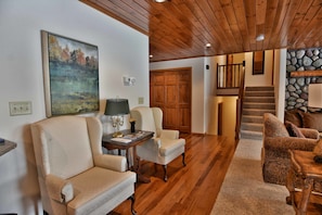 House, 5 Bedrooms | Living area | TV, fireplace - Peace Of Mind On Namakagon 5 Bedroom Hotel Room by RedAwning (Cable)