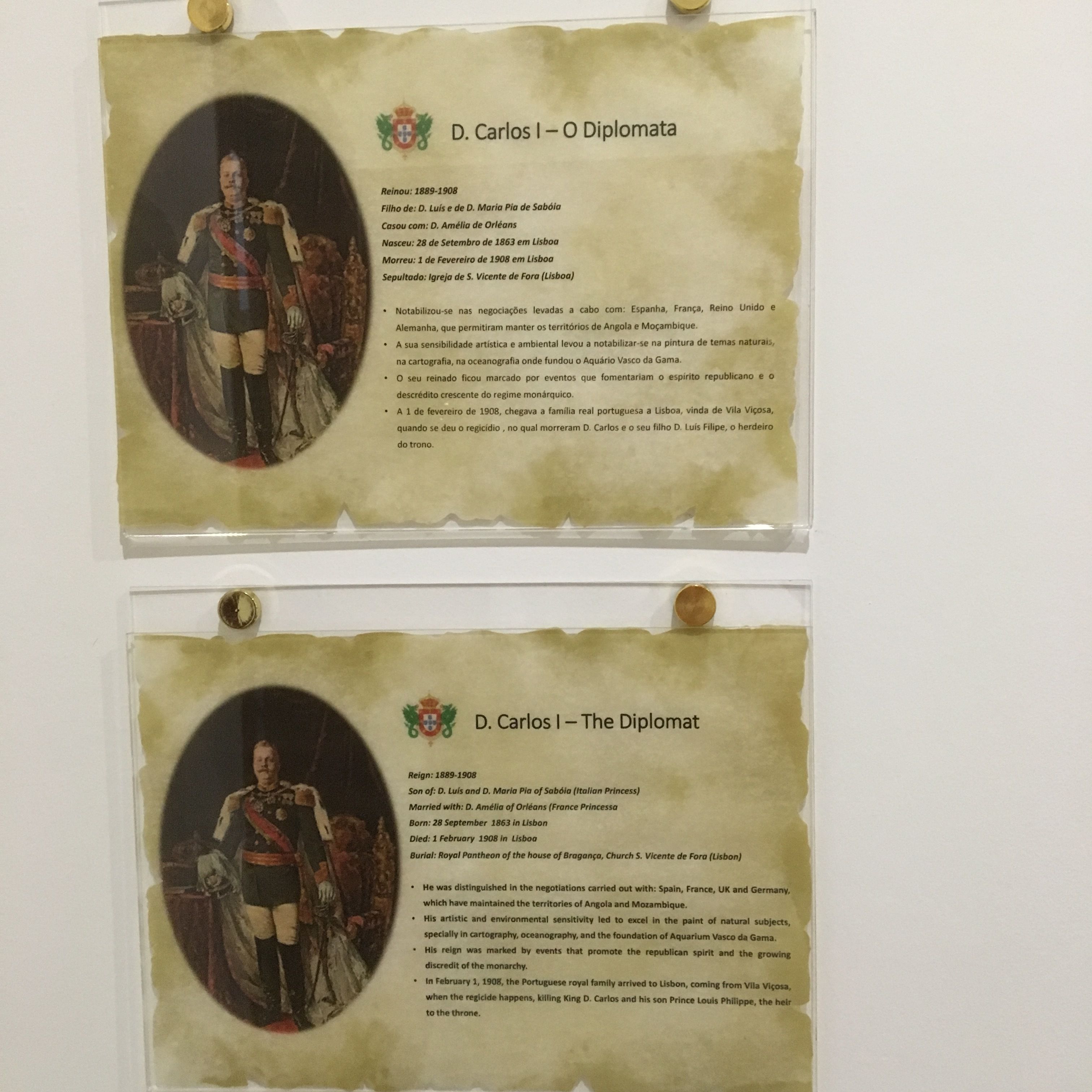 A historical document about D. Carlos I, including his reign, family, and notable achievements.