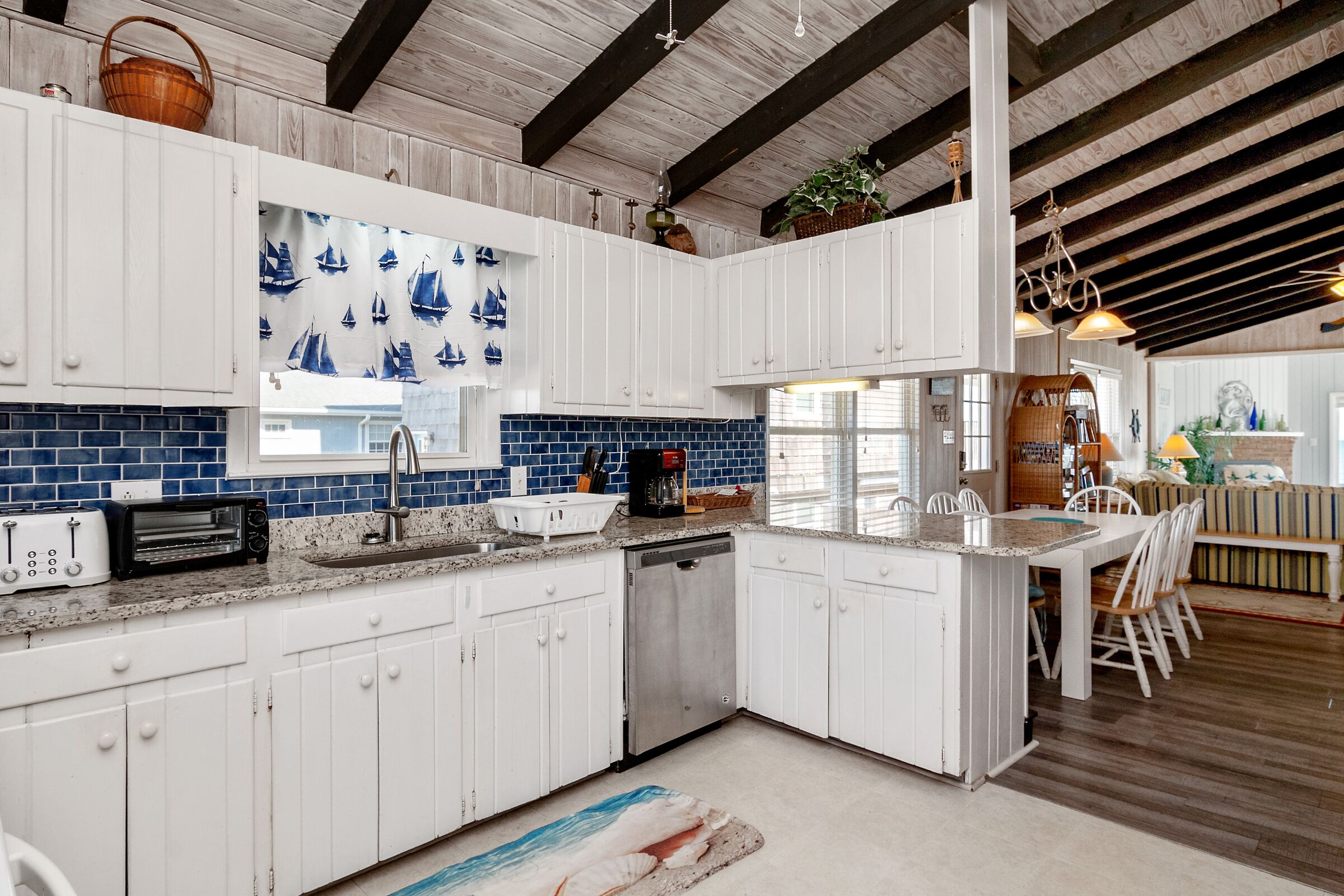 Dishwasher, coffee/tea maker, high chair, cookware/dishes/utensils