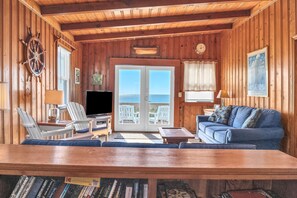 TV a schermo piatto, lettore DVD, libri