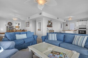 TV, DVD player, books, video library - American Dream: Oceanfront Home with 2 Covered Porches Close to Oak Island Pier (Oak Island)