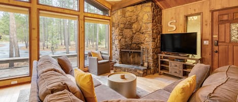 TV, fireplace