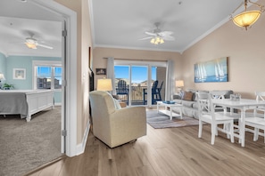TV, DVD player, books, video library - My Happy Place: Ocean View Condo with Seasonal Community Pool, Hot Tub (Oak Island)