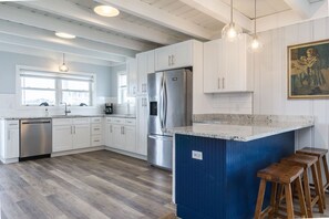 Fridge, microwave, oven, stovetop - A Little R&R: Corner Lot Home with Easy Beach Access, Wraparound Porch (Oak Island)