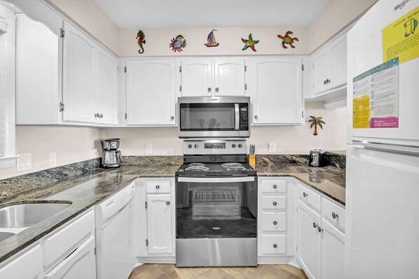 Dishwasher, coffee/tea maker, cookware/dishes/utensils, ice maker